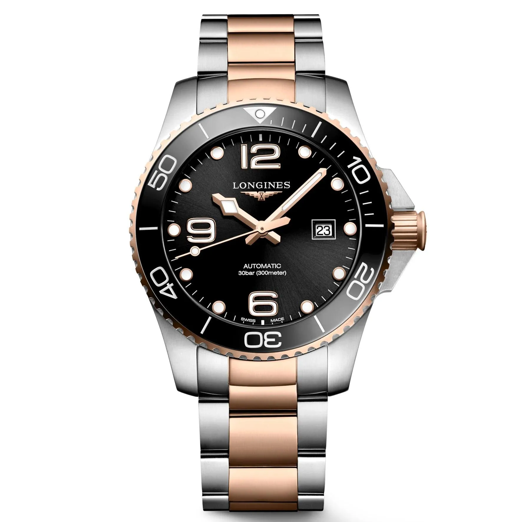 LONGINES HYDROCONQUEST WATCH 43MM BLACK AUTOMATIC STEEL STEEL PVD finishes Rosa L3.782.3.58.7