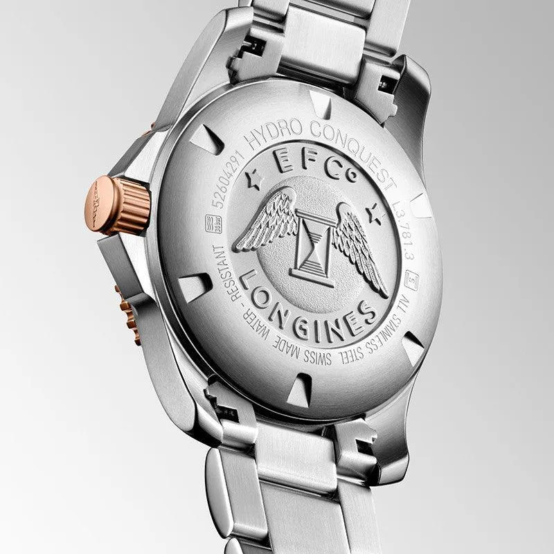 LONGINES HYDROCONQUEST WATCH 43MM BLACK AUTOMATIC STEEL STEEL PVD finishes Rosa L3.782.3.58.7