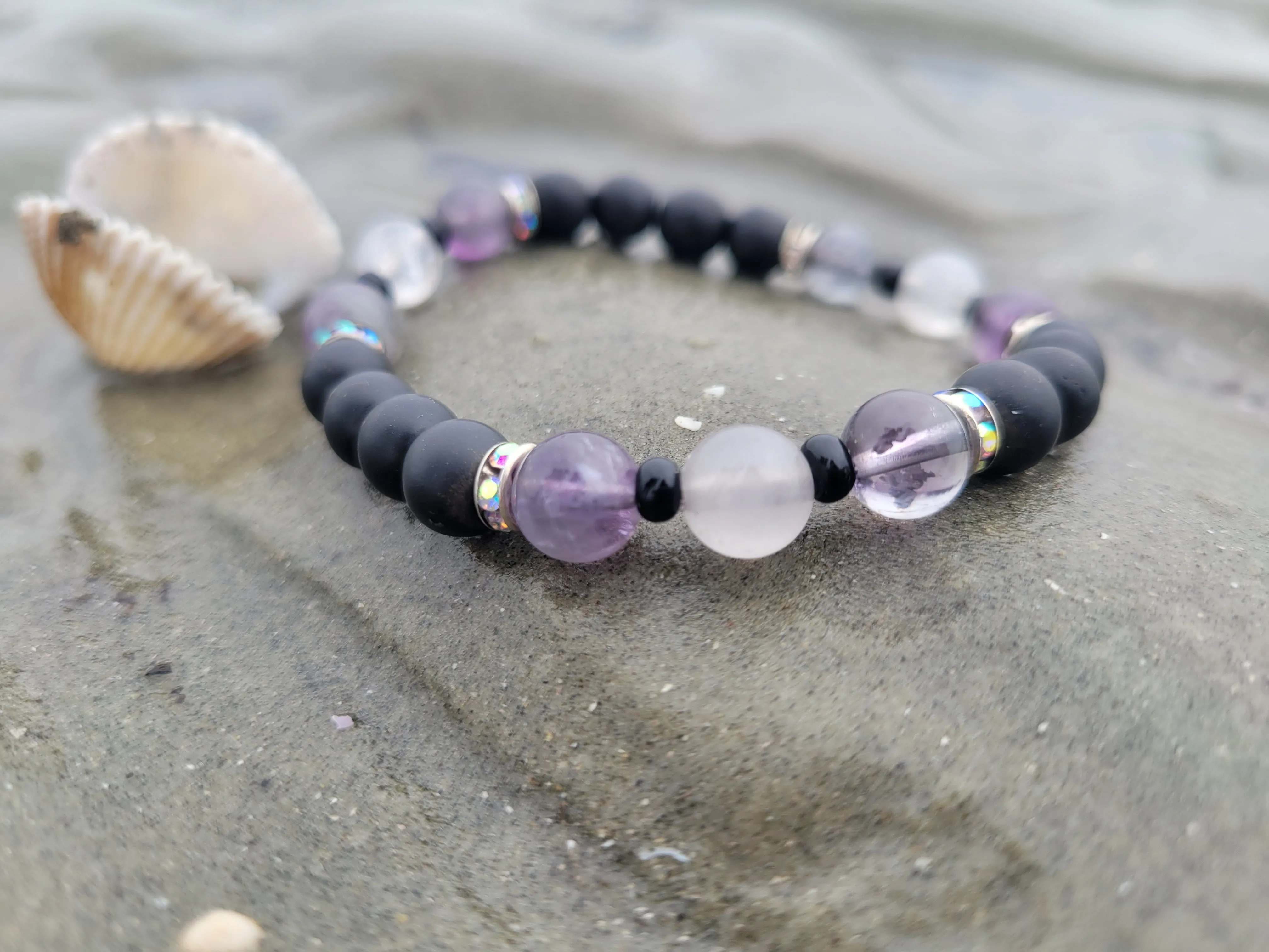 Love, Harmony and Bracelet - Shungite Amethyst Pink Quartz Austrian Crystals