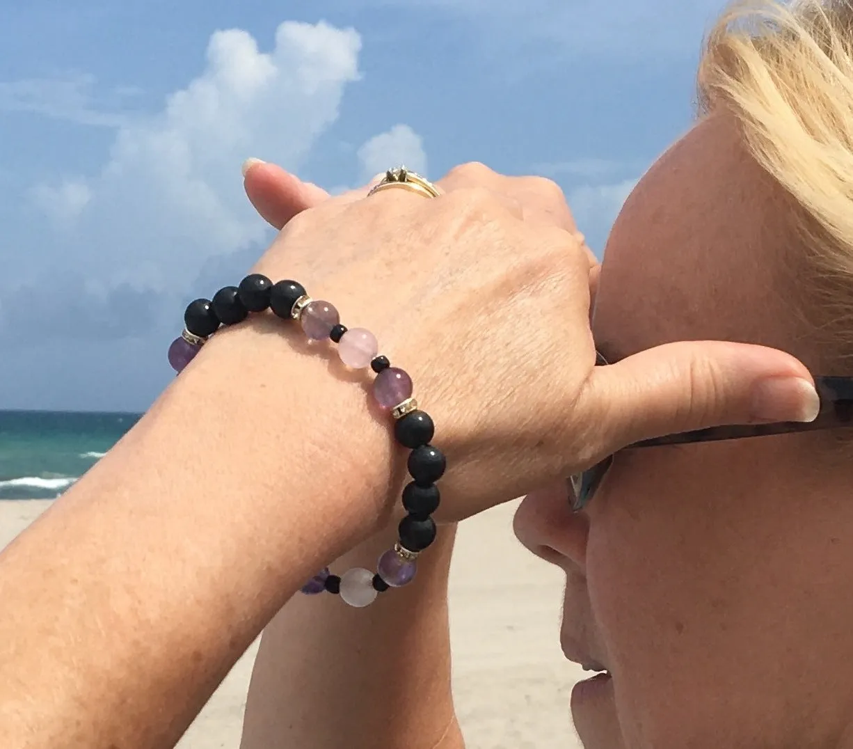 Love, Harmony and Bracelet - Shungite Amethyst Pink Quartz Austrian Crystals