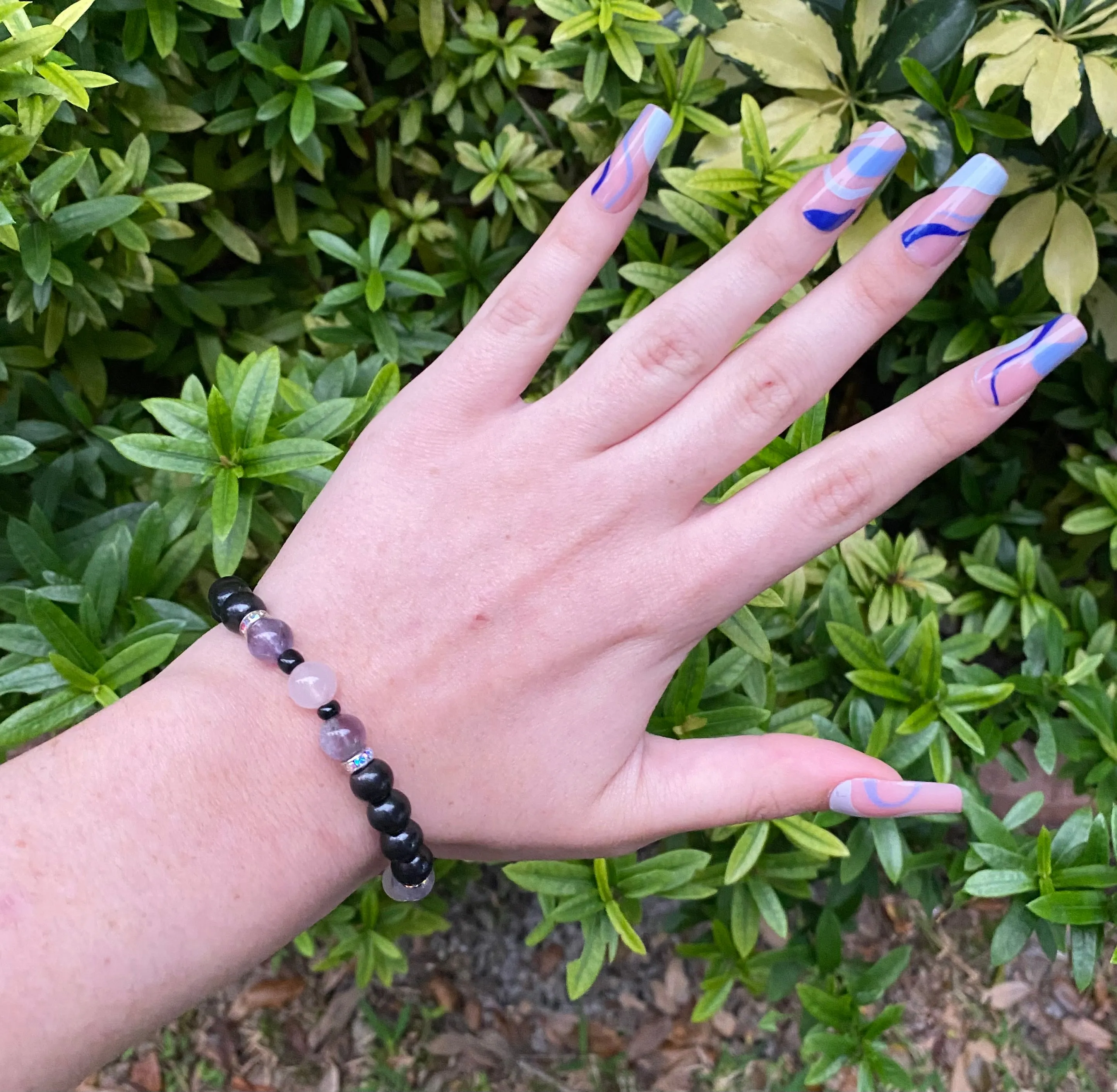 Love, Harmony and Bracelet - Shungite Amethyst Pink Quartz Austrian Crystals