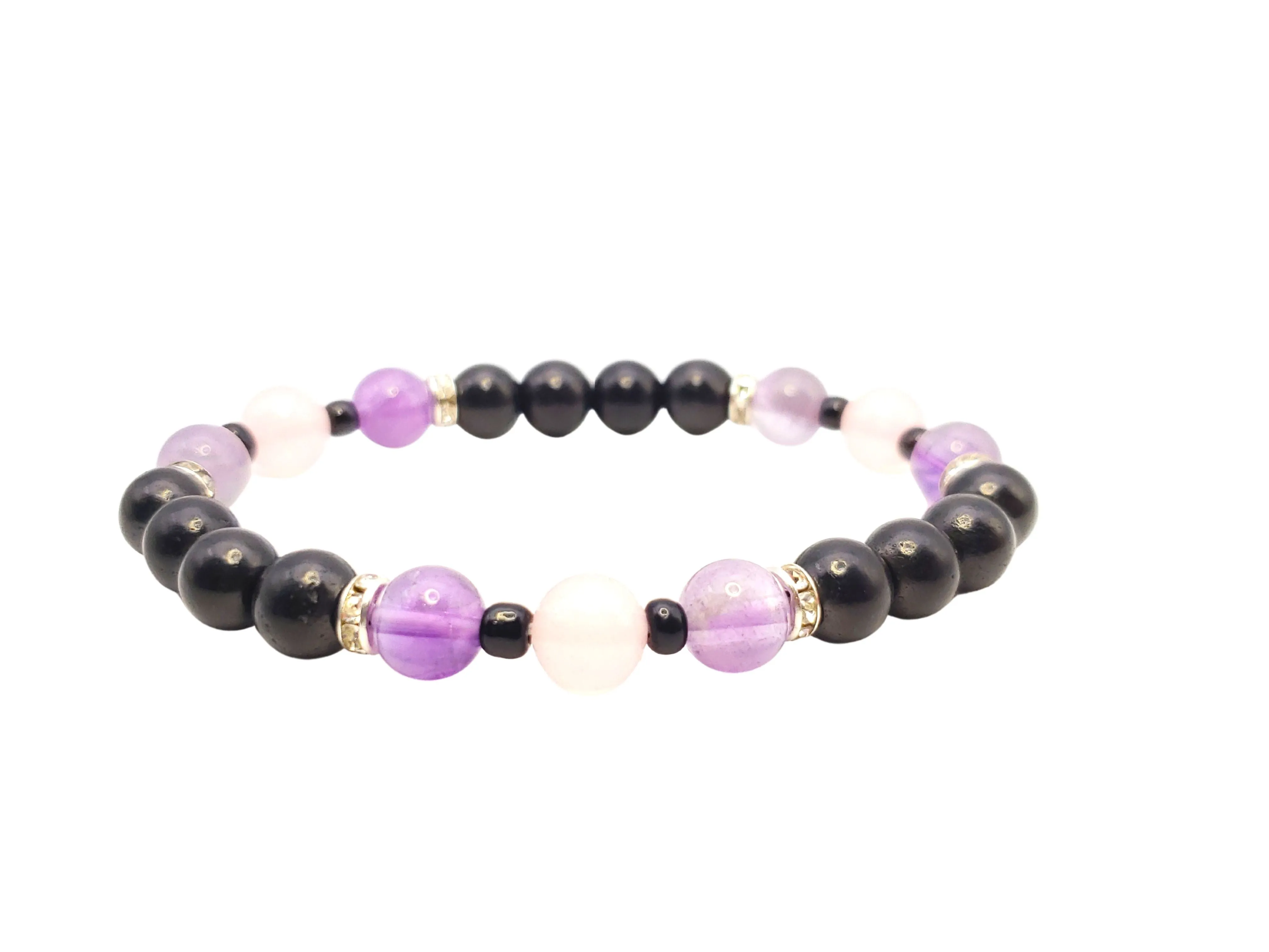 Love, Harmony and Bracelet - Shungite Amethyst Pink Quartz Austrian Crystals
