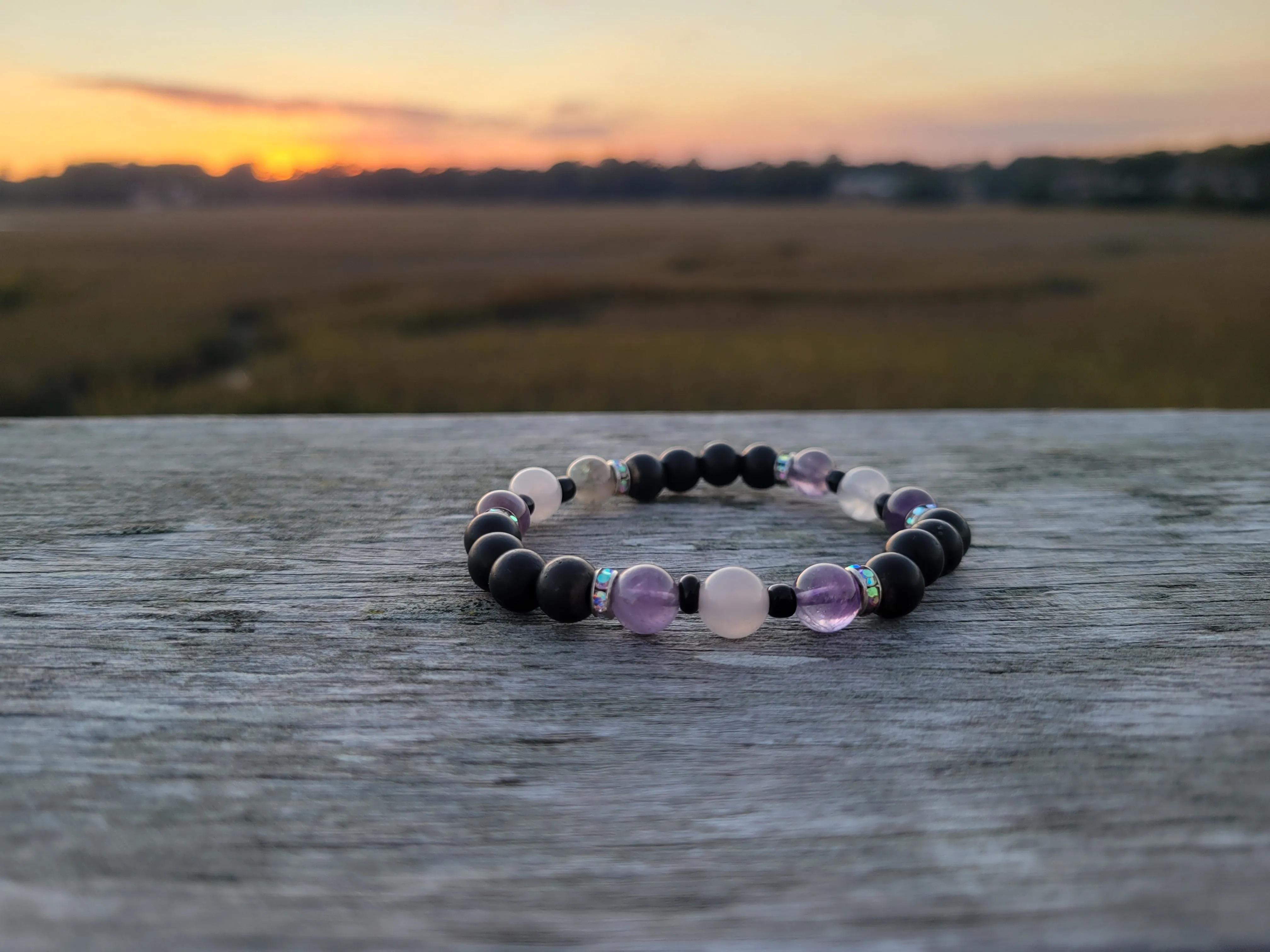 Love, Harmony and Bracelet - Shungite Amethyst Pink Quartz Austrian Crystals