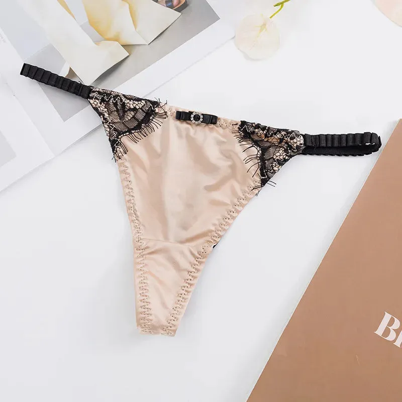 Low-Rise Satin T-Back Thong Panties – Thin Belt Femme Style