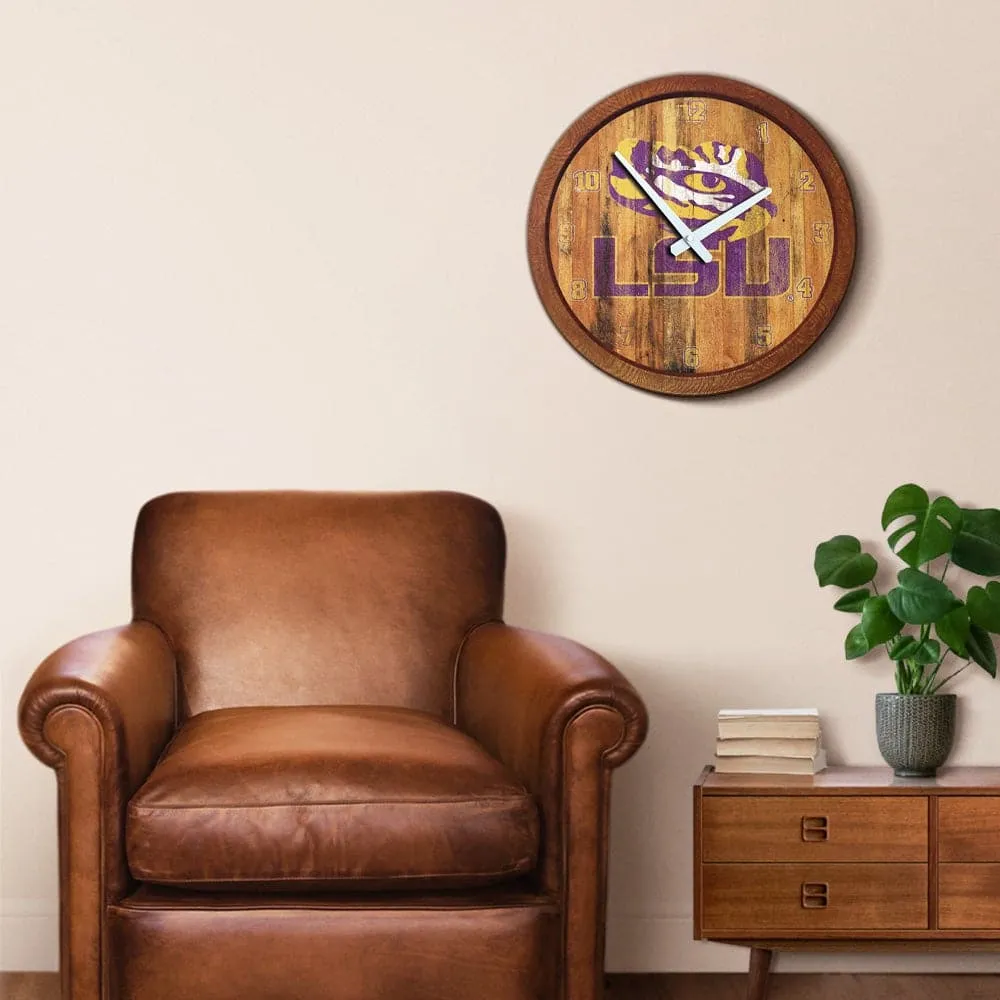 LSU Tigers: Weathered "Faux" Barrel Top Wall Clock