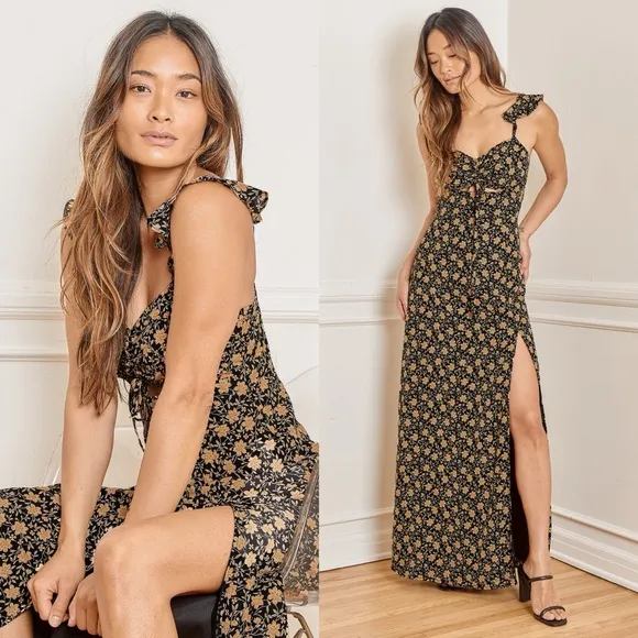 Lulus The Way to Love Black Floral Print Ruffled Maxi Dress