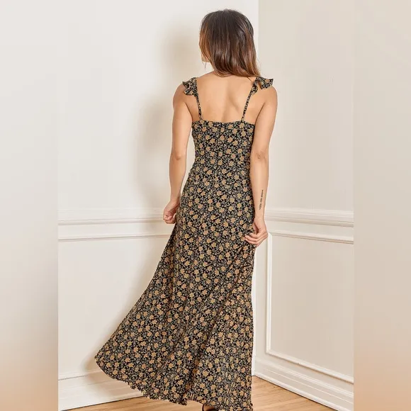 Lulus The Way to Love Black Floral Print Ruffled Maxi Dress