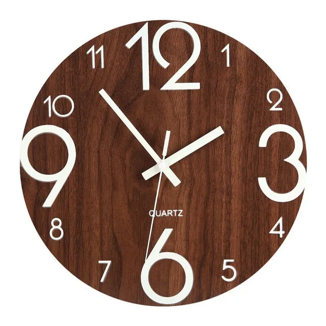 Luminous Wall Clock,12 Inch Wooden Silent Non-Ticking  Wall Clock