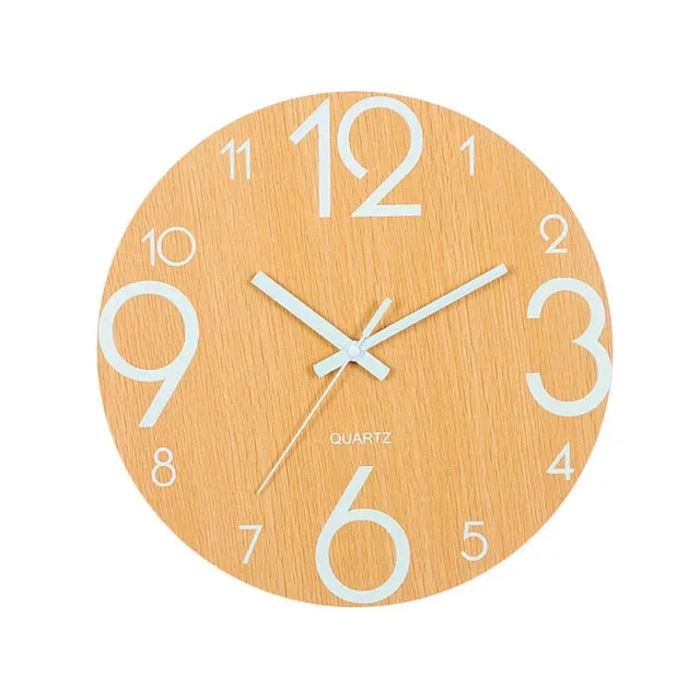 Luminous Wall Clock,12 Inch Wooden Silent Non-Ticking  Wall Clock