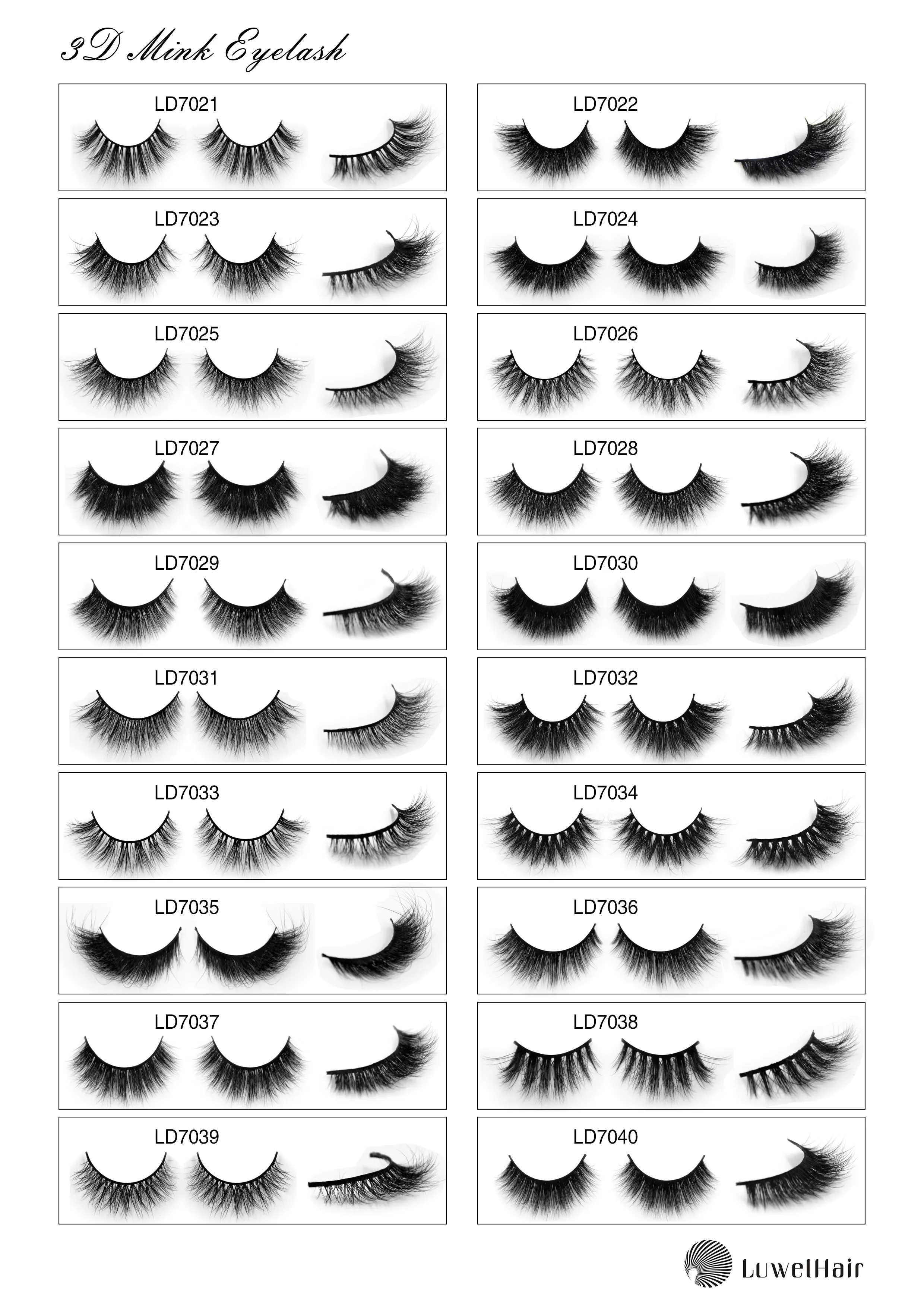 Luwel Luxury 3D mink lashes LD7021-LD7040 black band