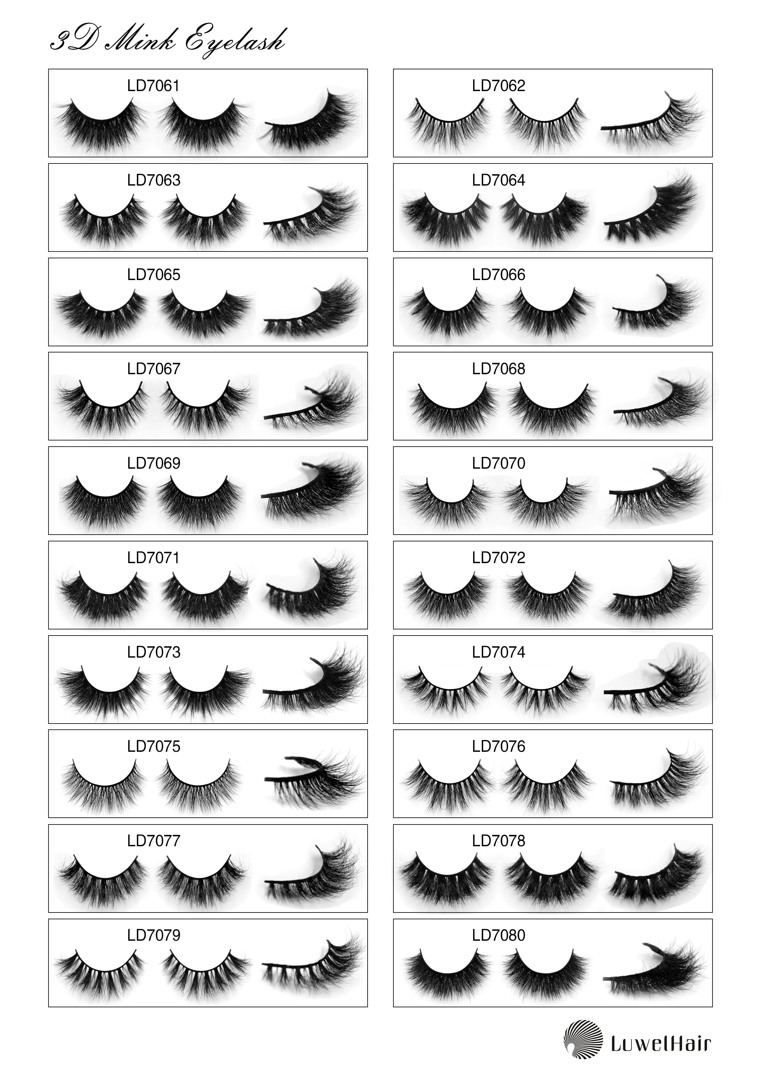 Luwel Luxury 3D mink lashes LD7061-LD7080 black band