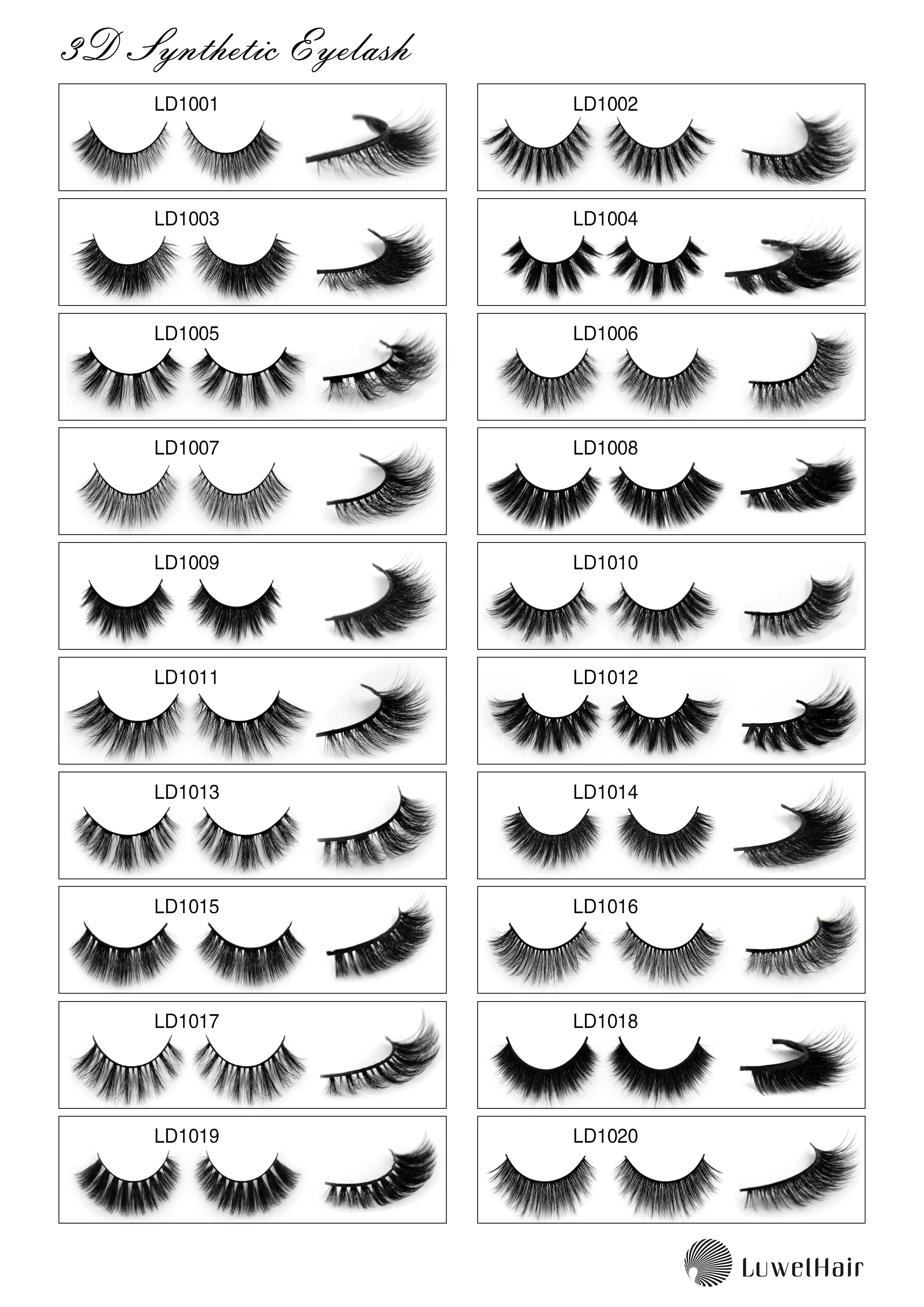 Luwel Luxury 3D Synthetic lashes LD1001-LD1020 Black band