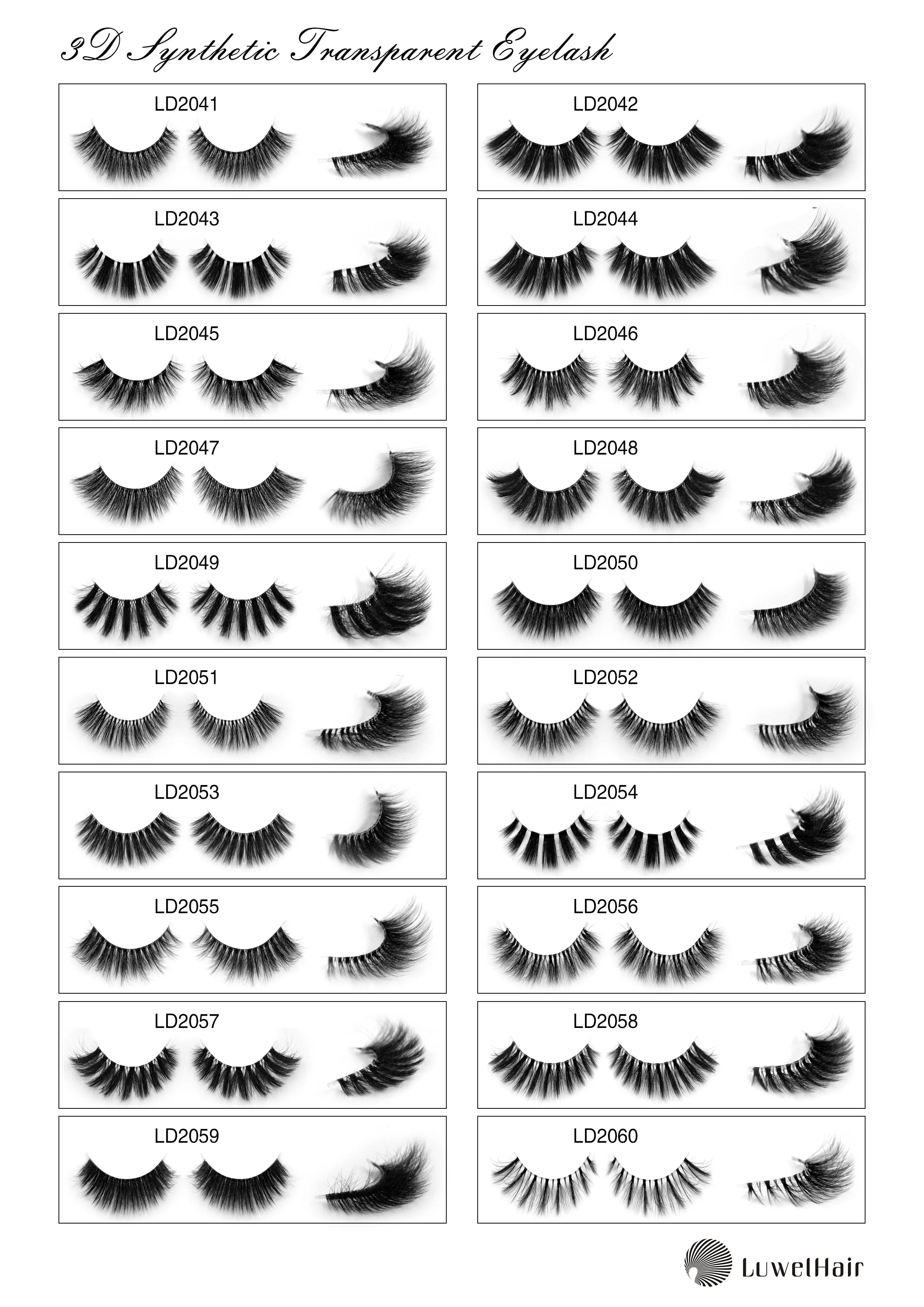 Luwel Luxury 3D Synthetic lashes LD2041-LD2060 transparent band
