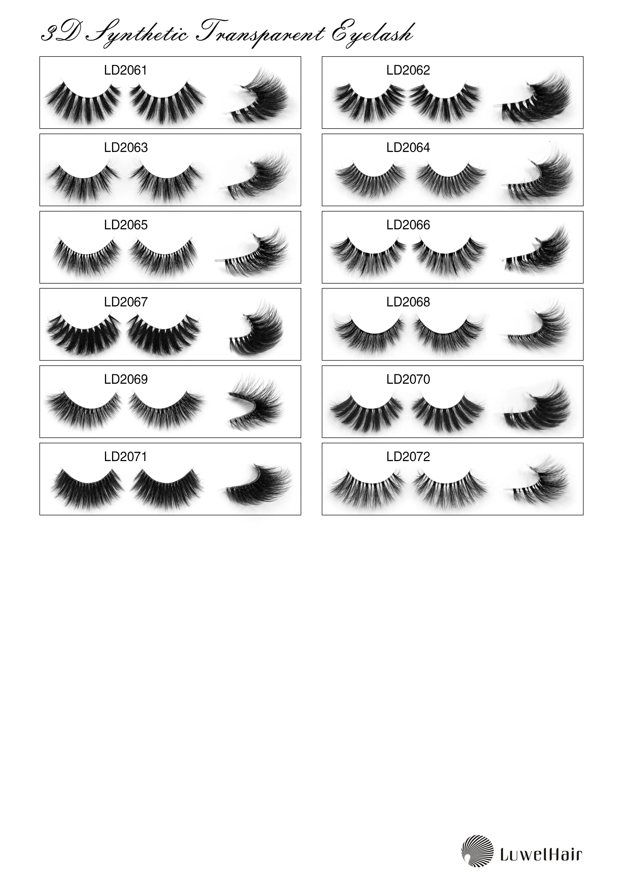Luwel Luxury 3D Synthetic lashes LD2061-LD2072 transparent band