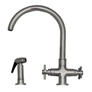 Luxe  Dual Handle Faucet with Gooseneck Swivel Spout, Cross Style Handles and Solid Brass Side Spray