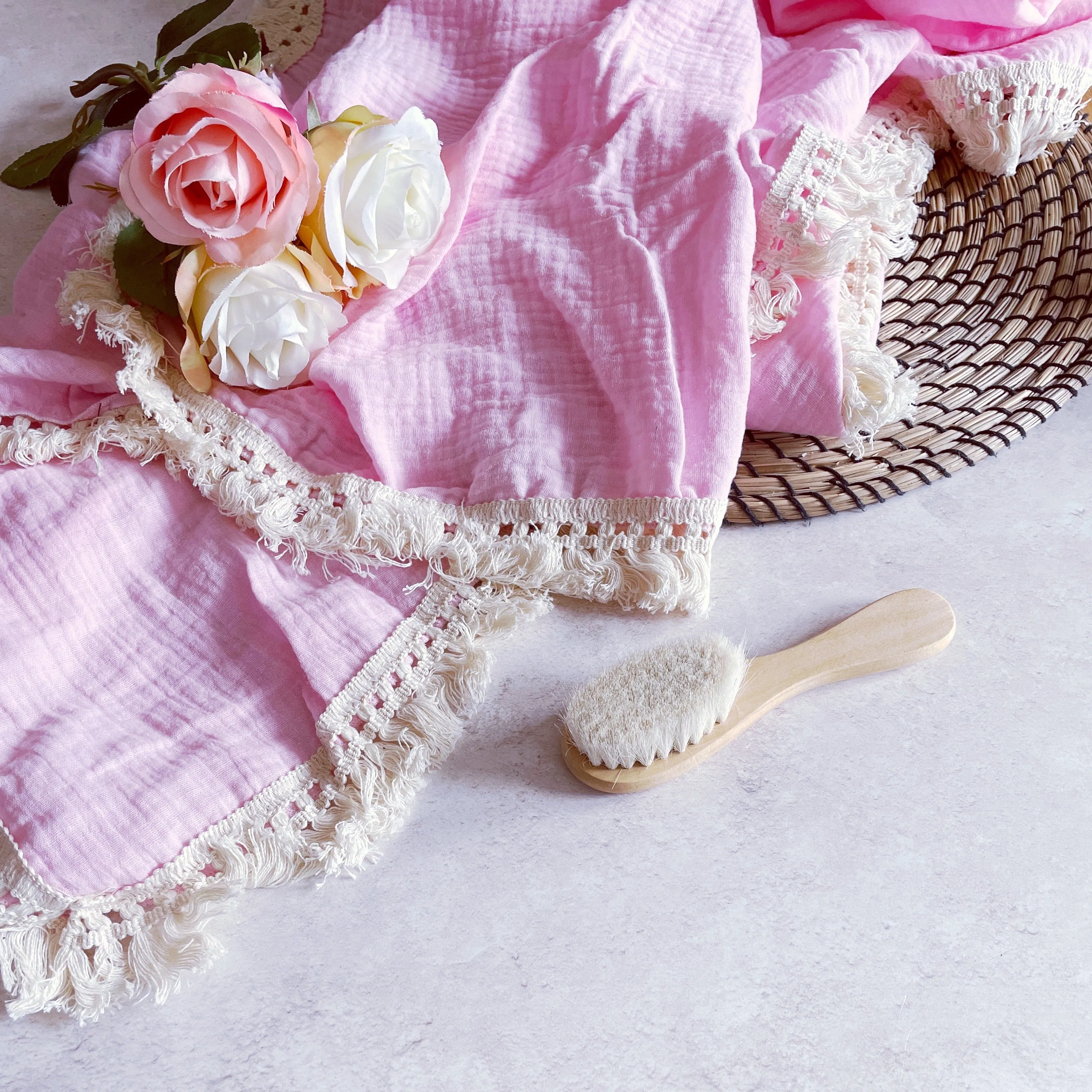 Luxury Baby Pink Blanket Swaddle and Muslin