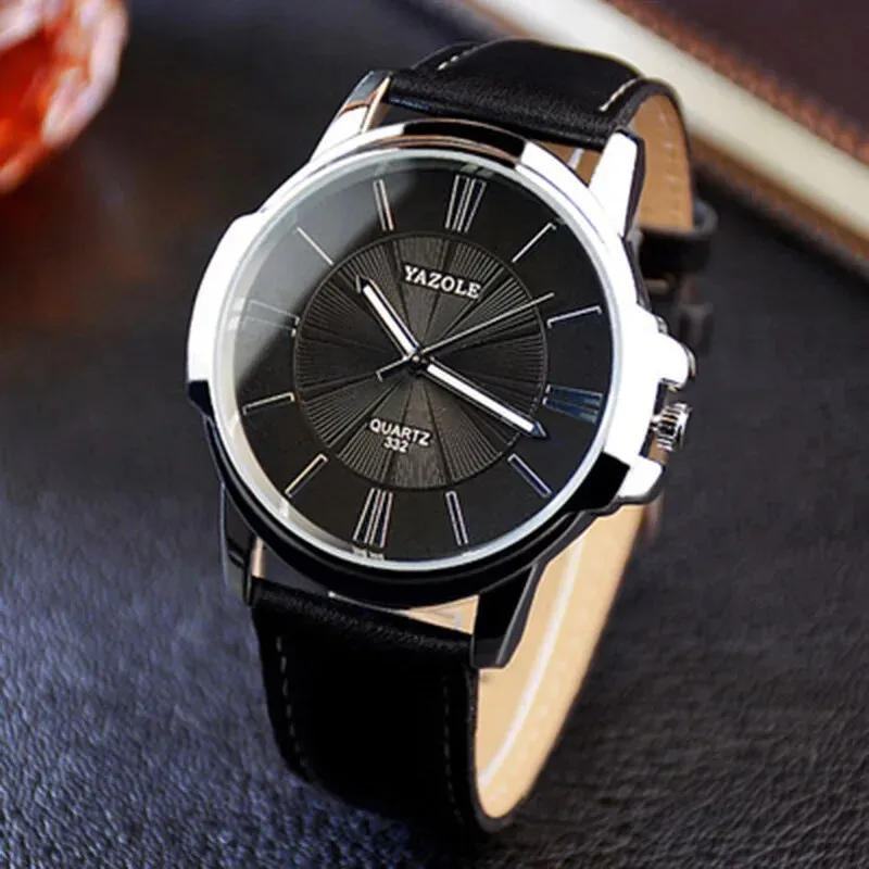 Luxury Blue Glass Leather Watch