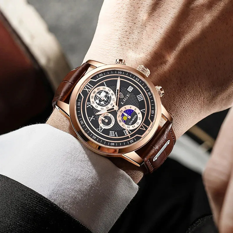 Luxury Brown Leather Men's Quartz Sport Watch