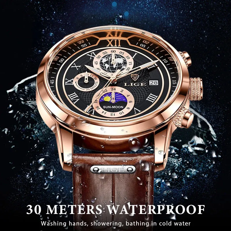 Luxury Brown Leather Men's Quartz Sport Watch