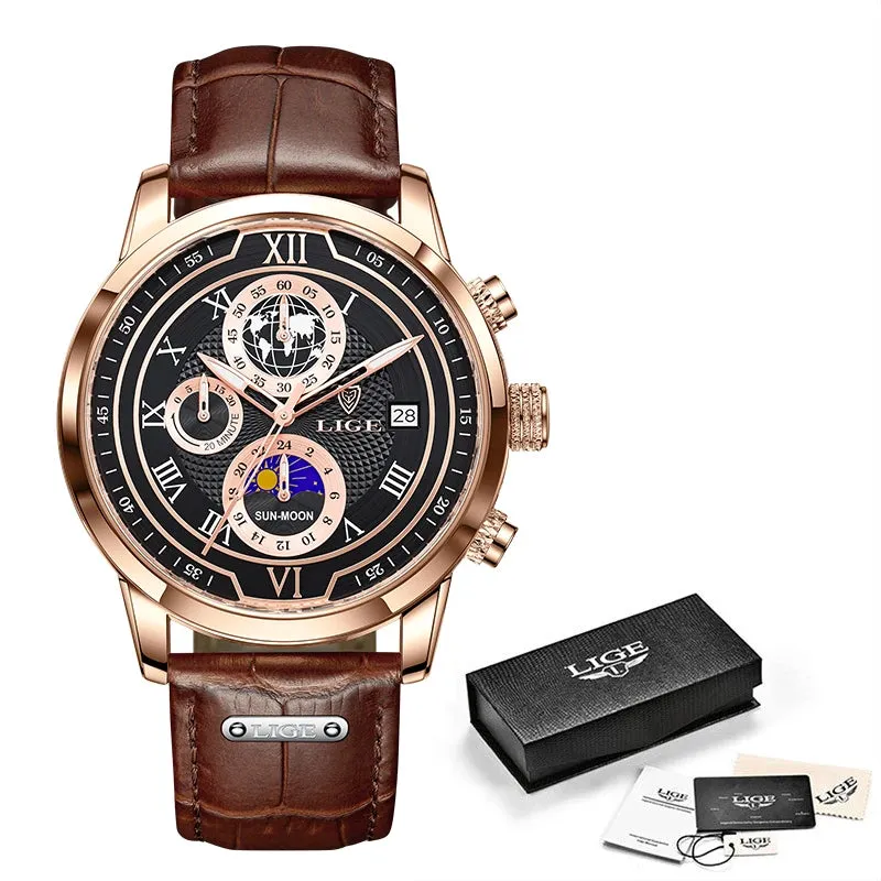 Luxury Brown Leather Men's Quartz Sport Watch