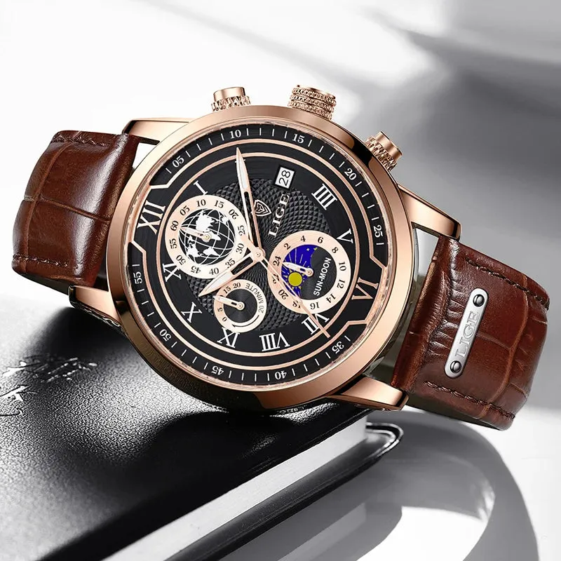 Luxury Brown Leather Men's Quartz Sport Watch