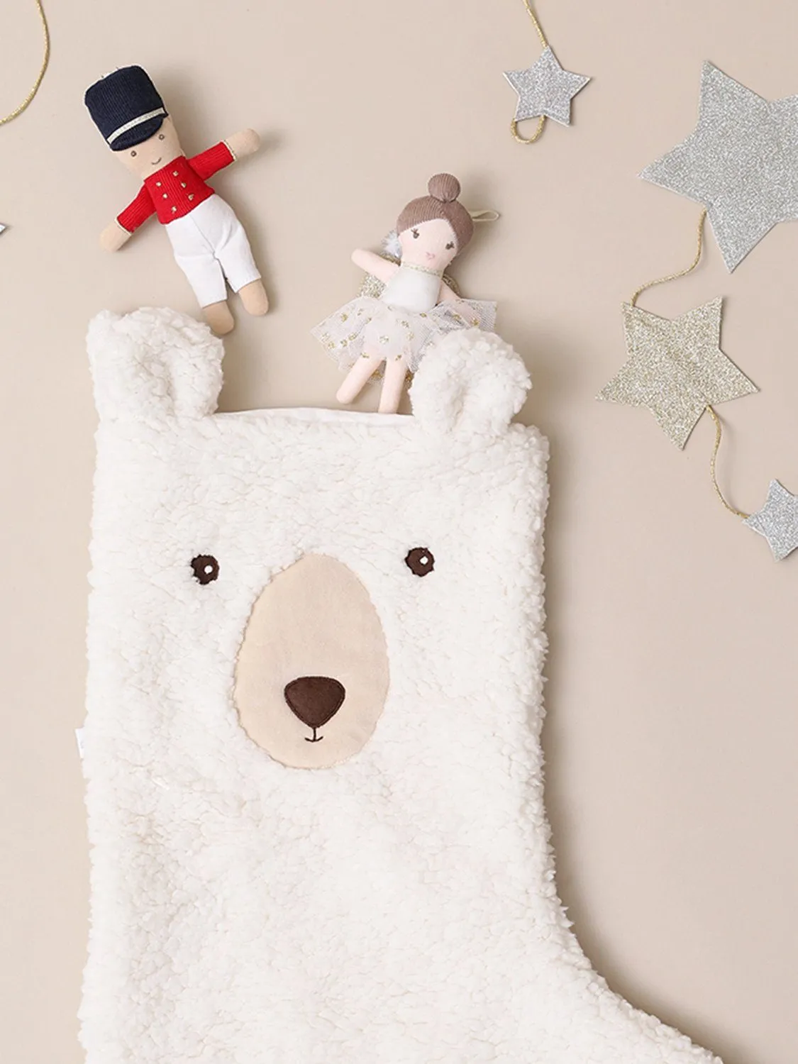 Luxury Fleece Bear Face Christmas Stocking by Albetta