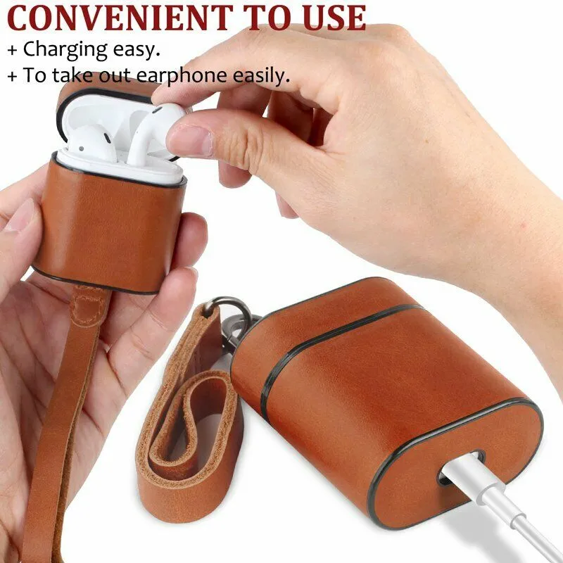 Luxury Leather Case Cover Protective Skin for Apple Airpod Charging Case brown