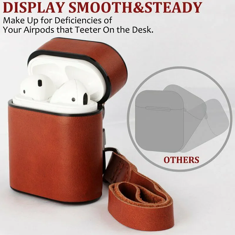 Luxury Leather Case Cover Protective Skin for Apple Airpod Charging Case brown