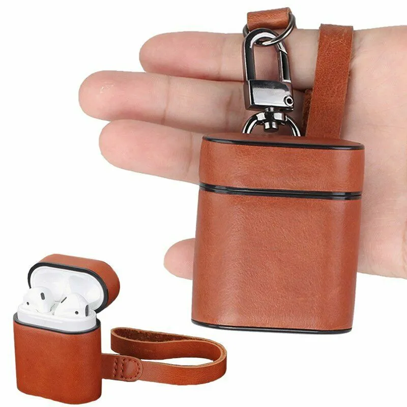 Luxury Leather Case Cover Protective Skin for Apple Airpod Charging Case brown