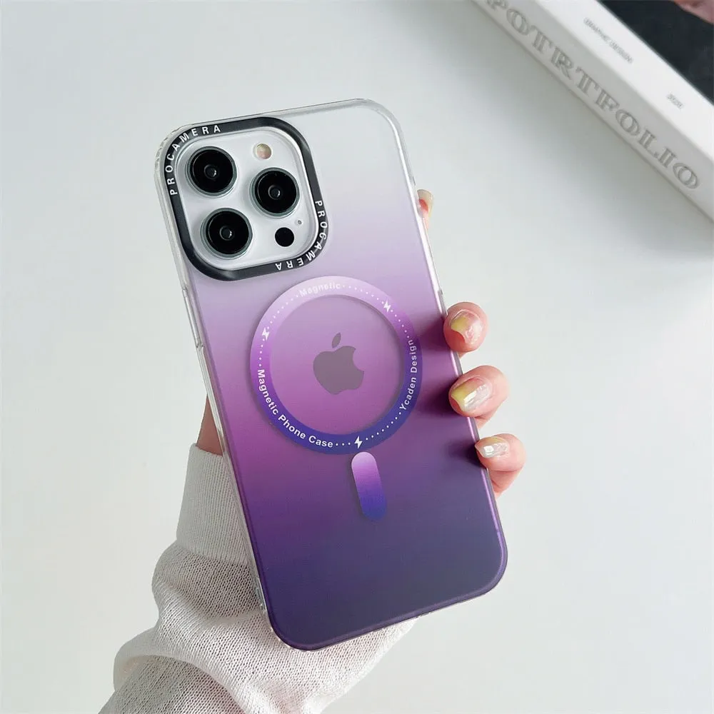 Luxury Shockproof Magsafe Slim Matte Hard Cover Gradient Case For iPhone