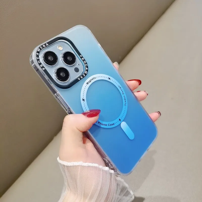 Luxury Shockproof Magsafe Slim Matte Hard Cover Gradient Case For iPhone