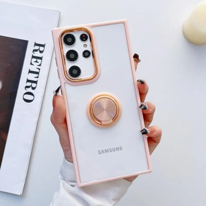 Luxury Transparent Case For Samsung Galaxy With Ring Holder