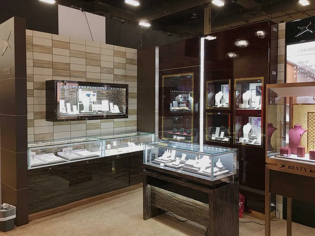 LX06 Wall Mounted Jewelry Glass Display Showcase w/ LED Lights