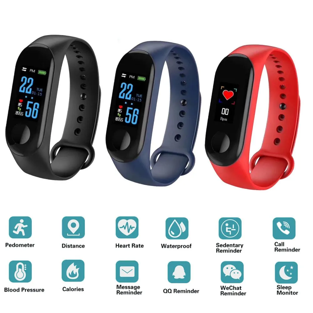 M3 Pro Smart Watch Sport Band Blood Pressure Sleep Monitor - Black
