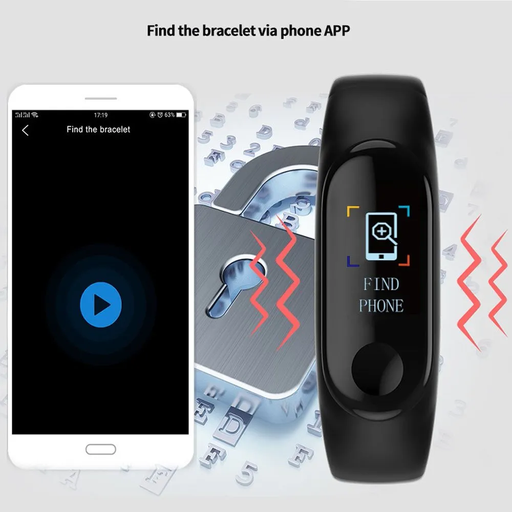 M3 Pro Smart Watch Sport Band Blood Pressure Sleep Monitor - Black