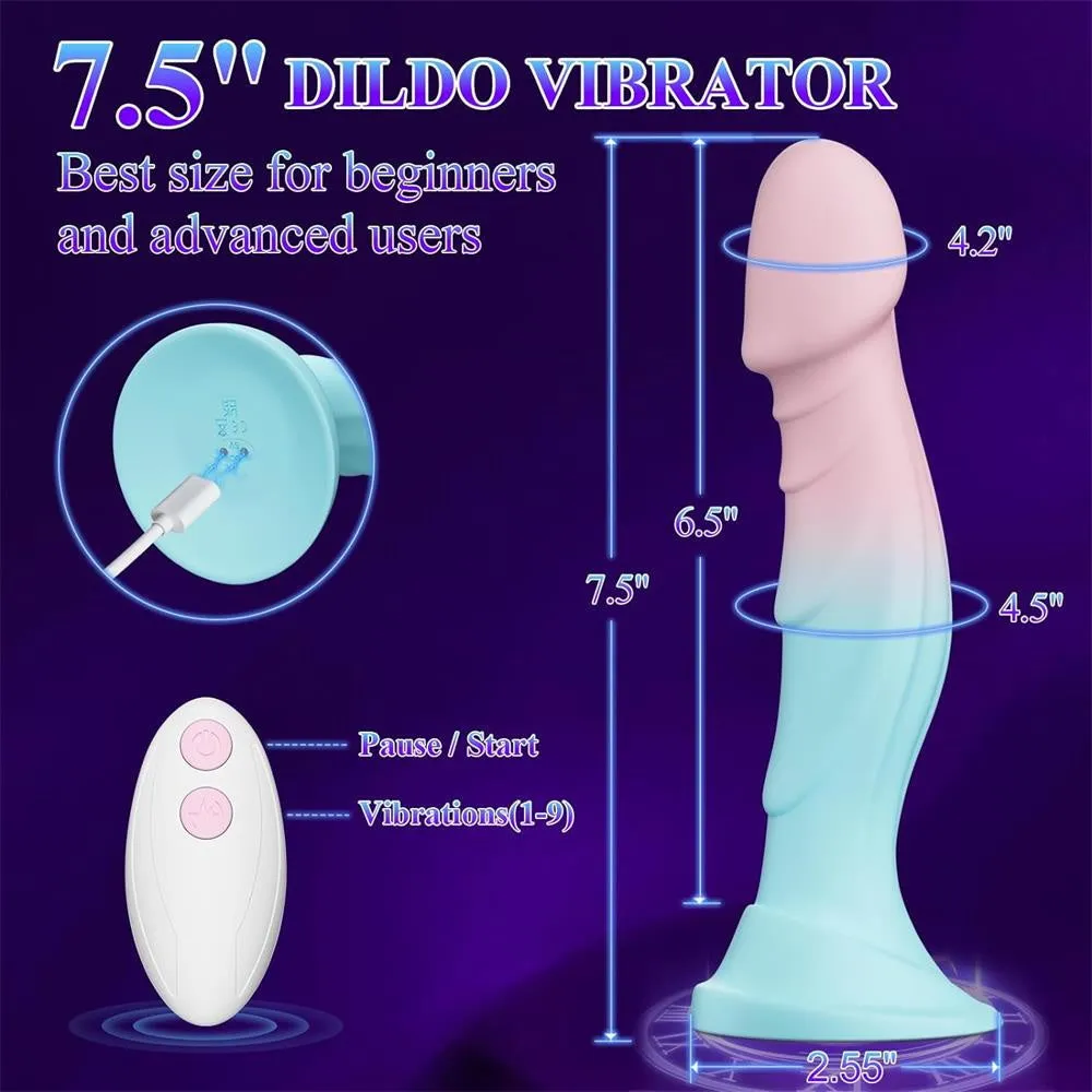 Macaron - 7.5” Liquid Silicone Realistic 9 Vibrations Slim Dildo with Suction Cup