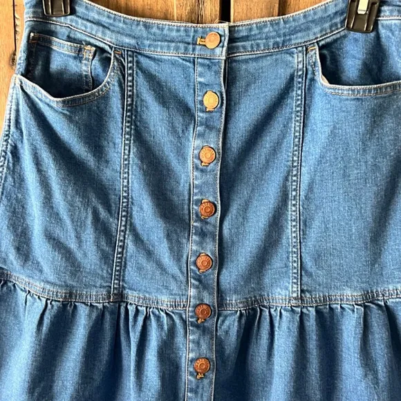Madewell Denim Bayview Tiered Midi Cotton Flared Skirt Size 30 EUC