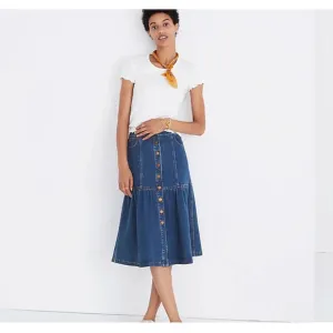 Madewell Denim Bayview Tiered Midi Cotton Flared Skirt Size 30 EUC