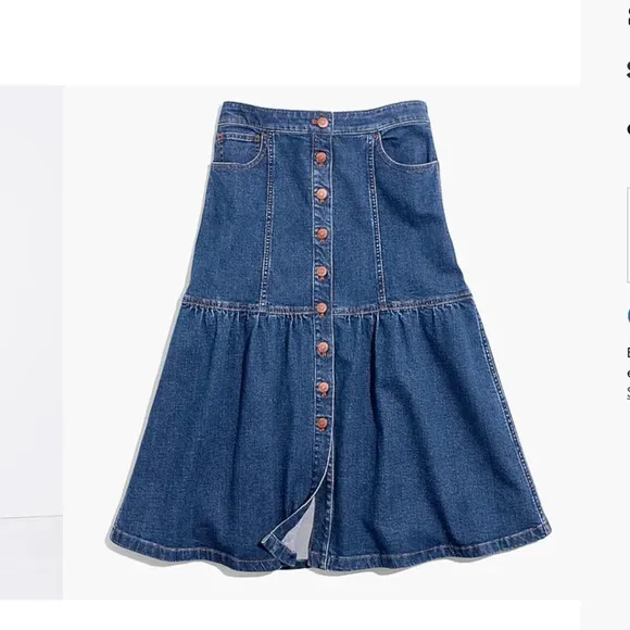 Madewell Denim Bayview Tiered Midi Cotton Flared Skirt Size 30 EUC