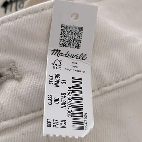 Madewell NWT Perfect Vintage Wide Leg Jeans Size 31 Patch Pocket Edition in Ecru