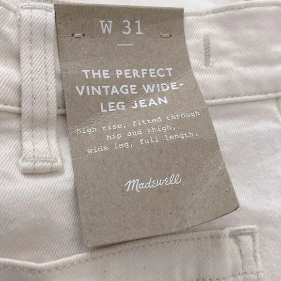 Madewell NWT Perfect Vintage Wide Leg Jeans Size 31 Patch Pocket Edition in Ecru
