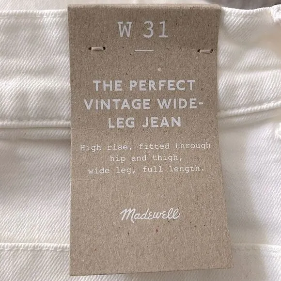 Madewell NWT The Perfect Vintage Wide Leg Jeans Size 31 High Rise: Patch Pocket