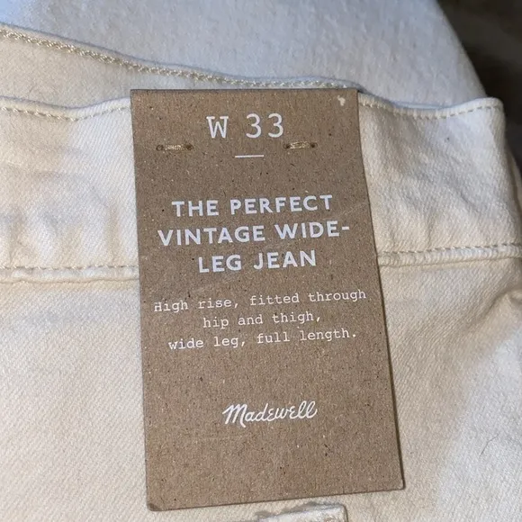 Madewell The Perfect Vintage Wide-Leg Jean Size 33 Cream Vintage Canvas