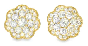 Magnificent 14K Pink Rose Gold Diamond Flower Stud Earrings Studs