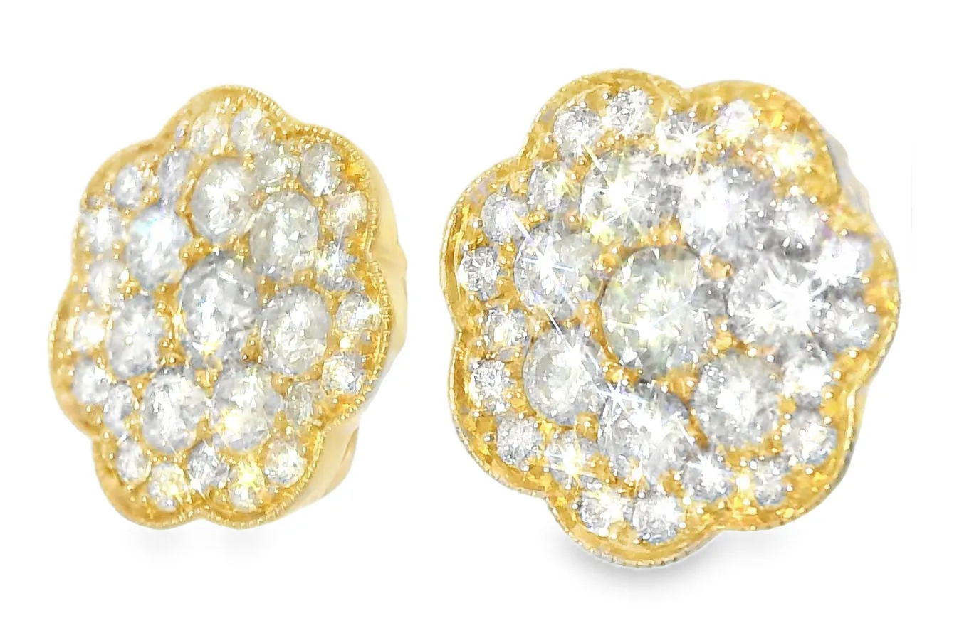 Magnificent 14K Pink Rose Gold Diamond Flower Stud Earrings Studs