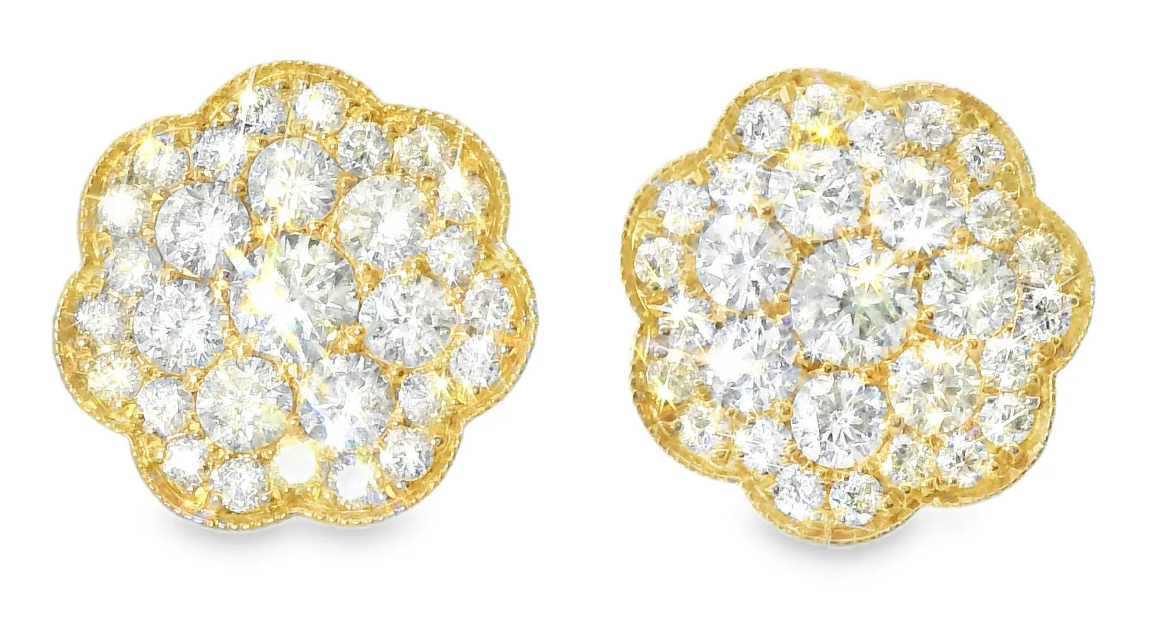 Magnificent 14K Pink Rose Gold Diamond Flower Stud Earrings Studs