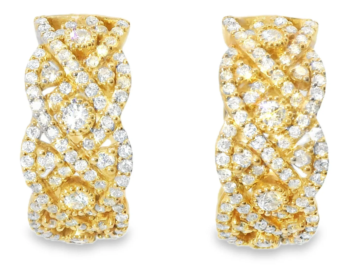 Magnificent 14K Pink Rose Gold Diamond Woven Hoop Earrings Hoops