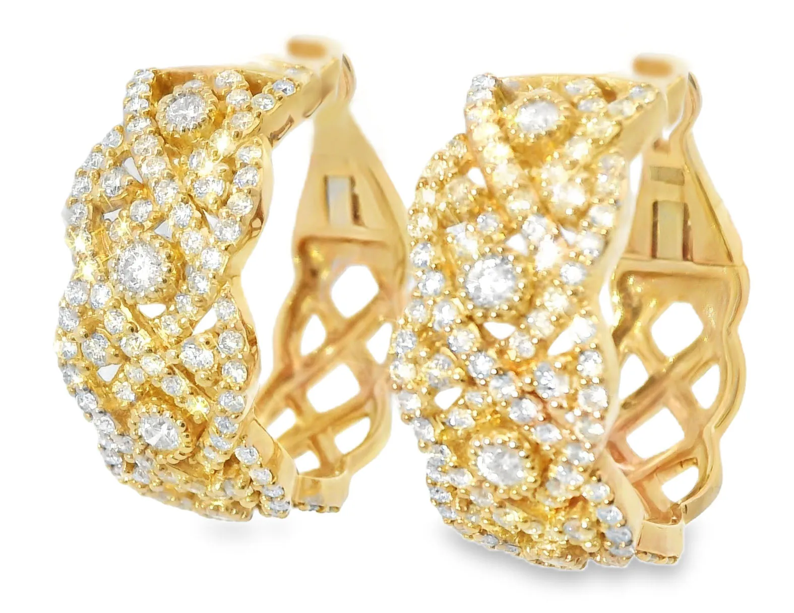 Magnificent 14K Pink Rose Gold Diamond Woven Hoop Earrings Hoops