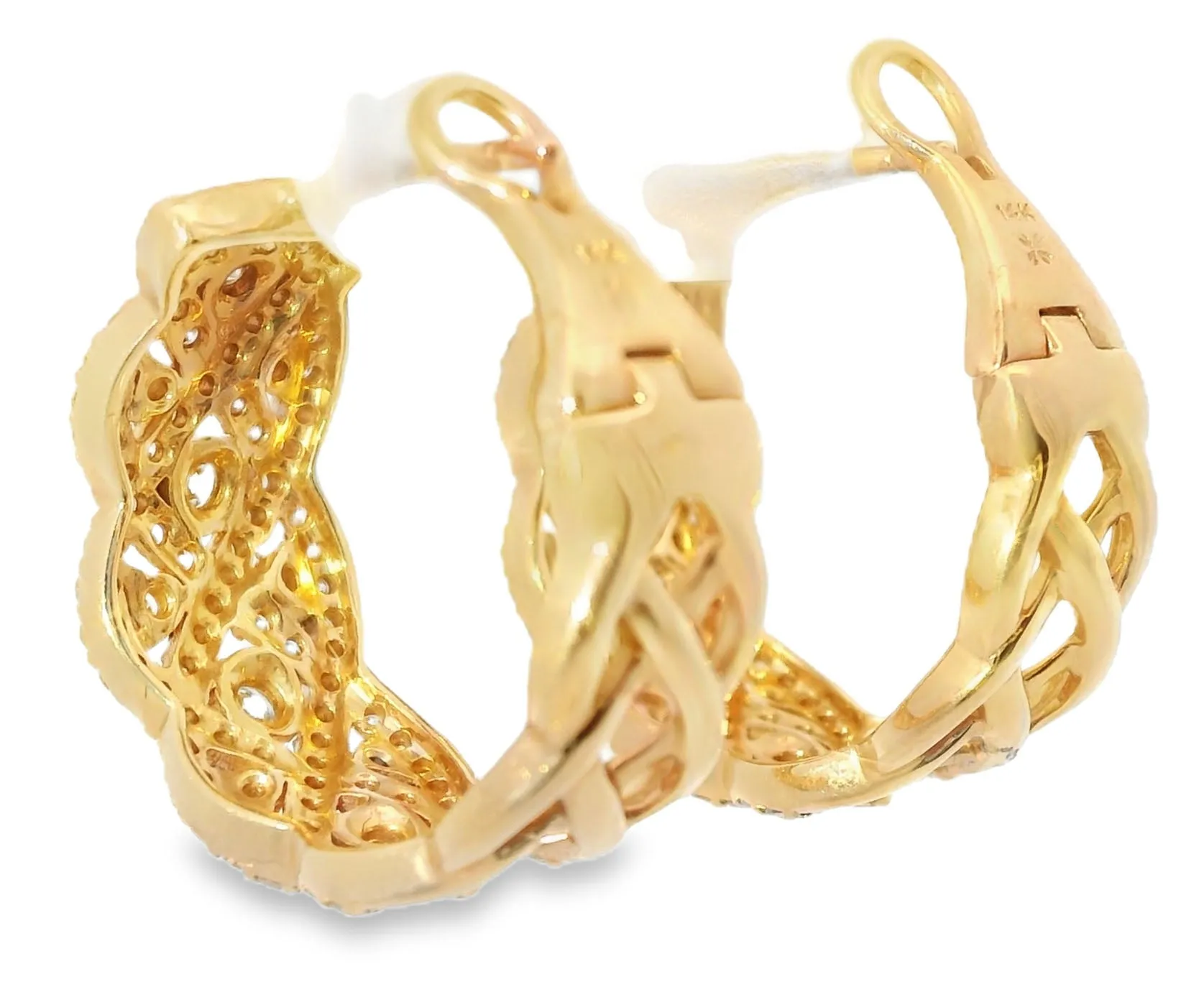 Magnificent 14K Pink Rose Gold Diamond Woven Hoop Earrings Hoops