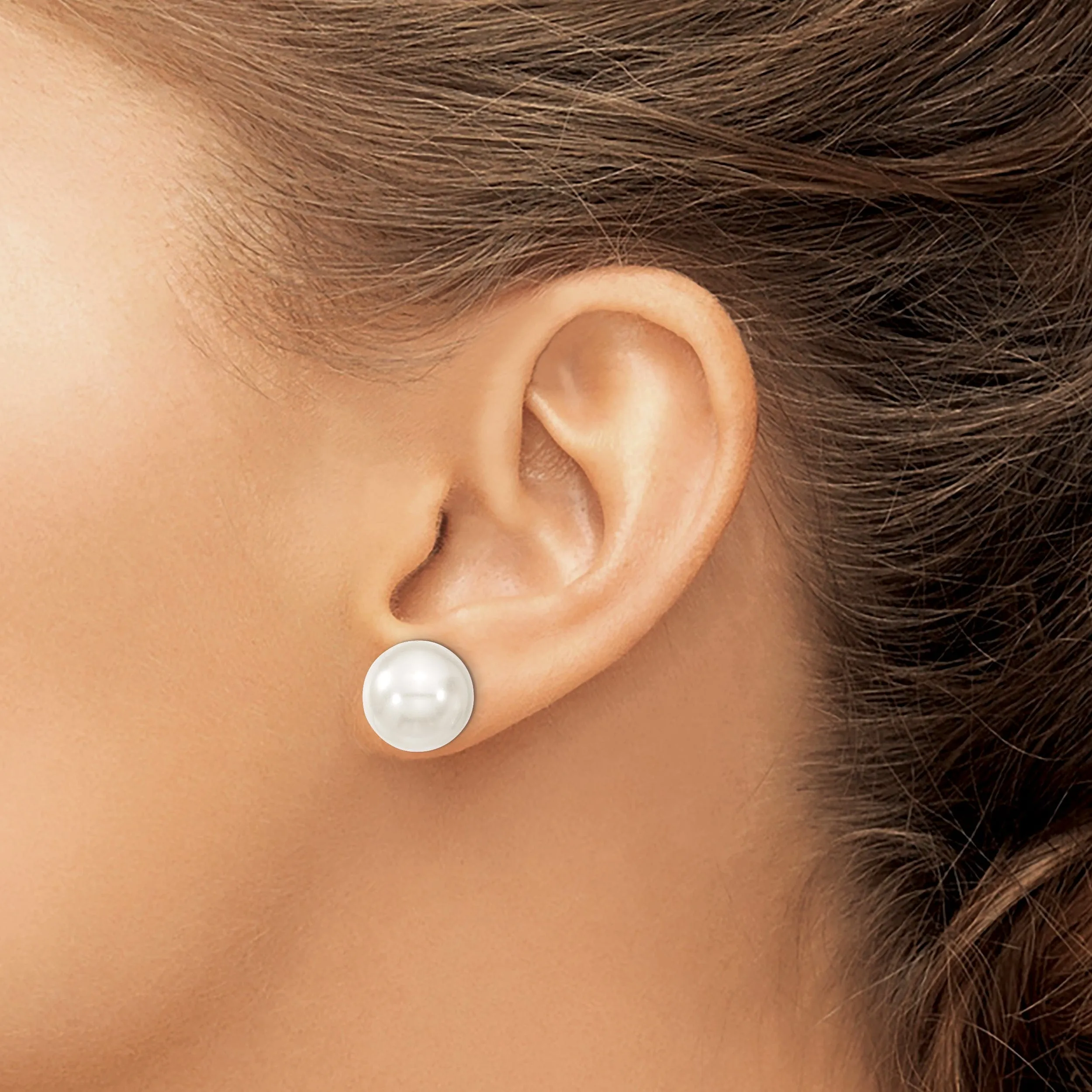 Majestik Round White Pearl Stud Earrings